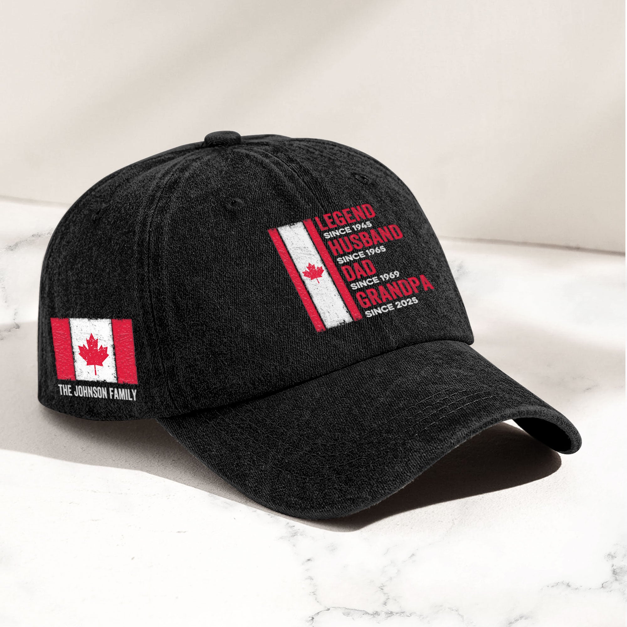 Legend, Husband, Dad And Grandpa - Canada Flag Version - Personalized Distressed Denim Cap