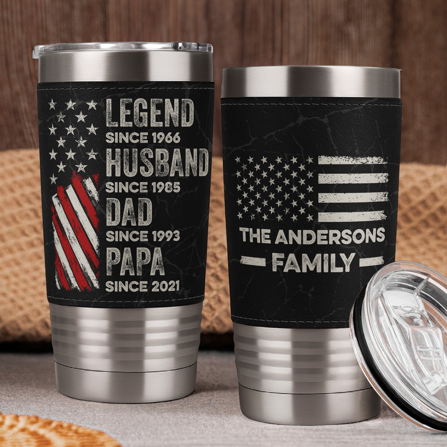 Legend, Husband, Dad And Grandpa Custom Family Name - Personalized 20oz Leather Wrapped Tumbler