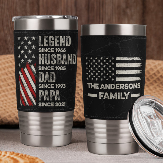Legend, Husband, Dad And Grandpa Custom Family Name - Personalized 20oz Leather Wrapped Tumbler