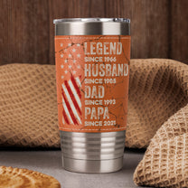 Legend, Husband, Dad And Grandpa Custom Family Name - Personalized 20oz Leather Wrapped Tumbler