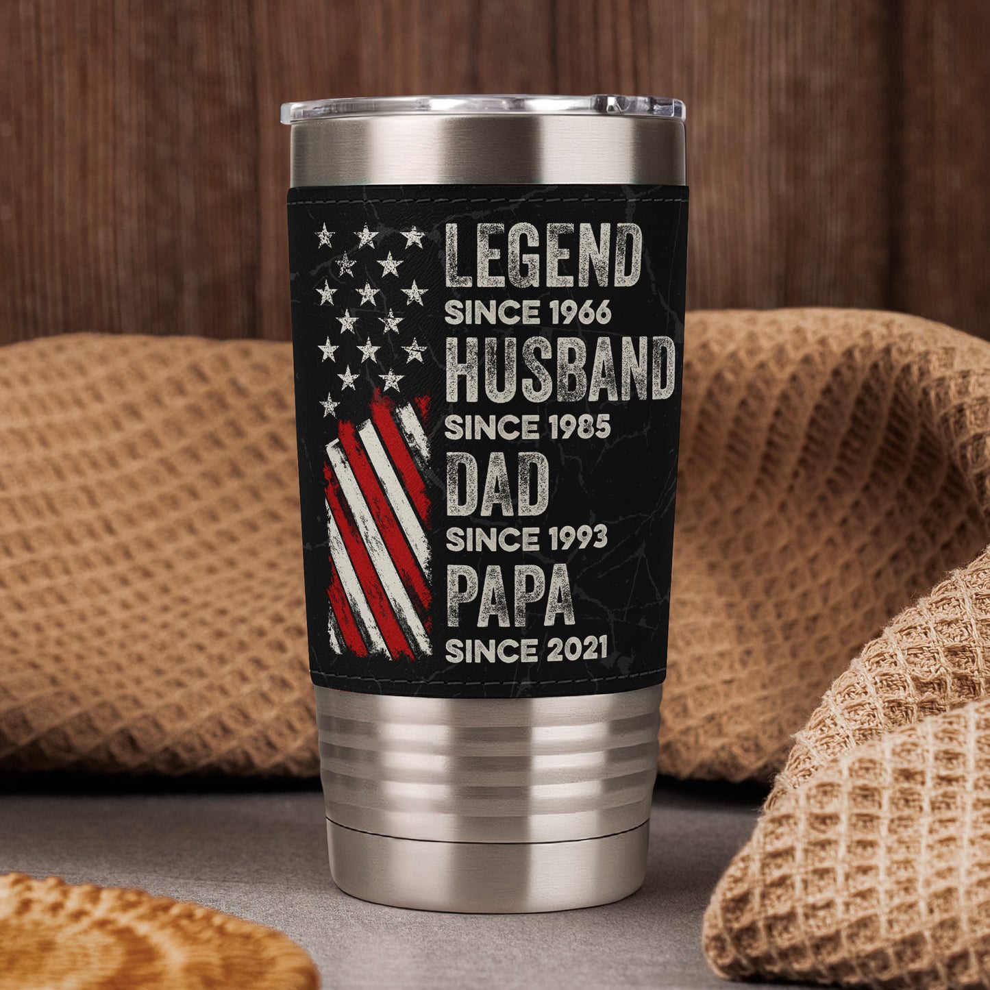 Legend, Husband, Dad And Grandpa Custom Family Name - Personalized 20oz Leather Wrapped Tumbler
