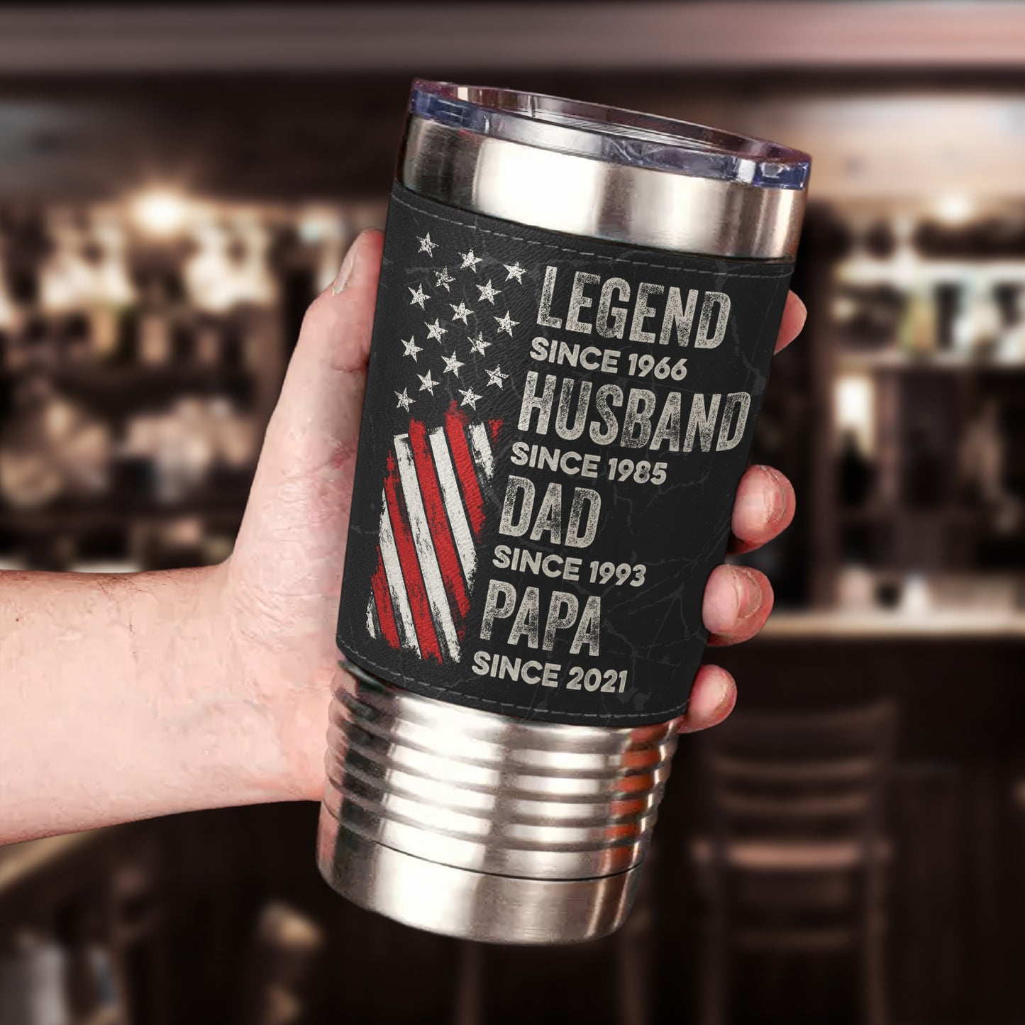 Legend, Husband, Dad And Grandpa Custom Family Name - Personalized 20oz Leather Wrapped Tumbler