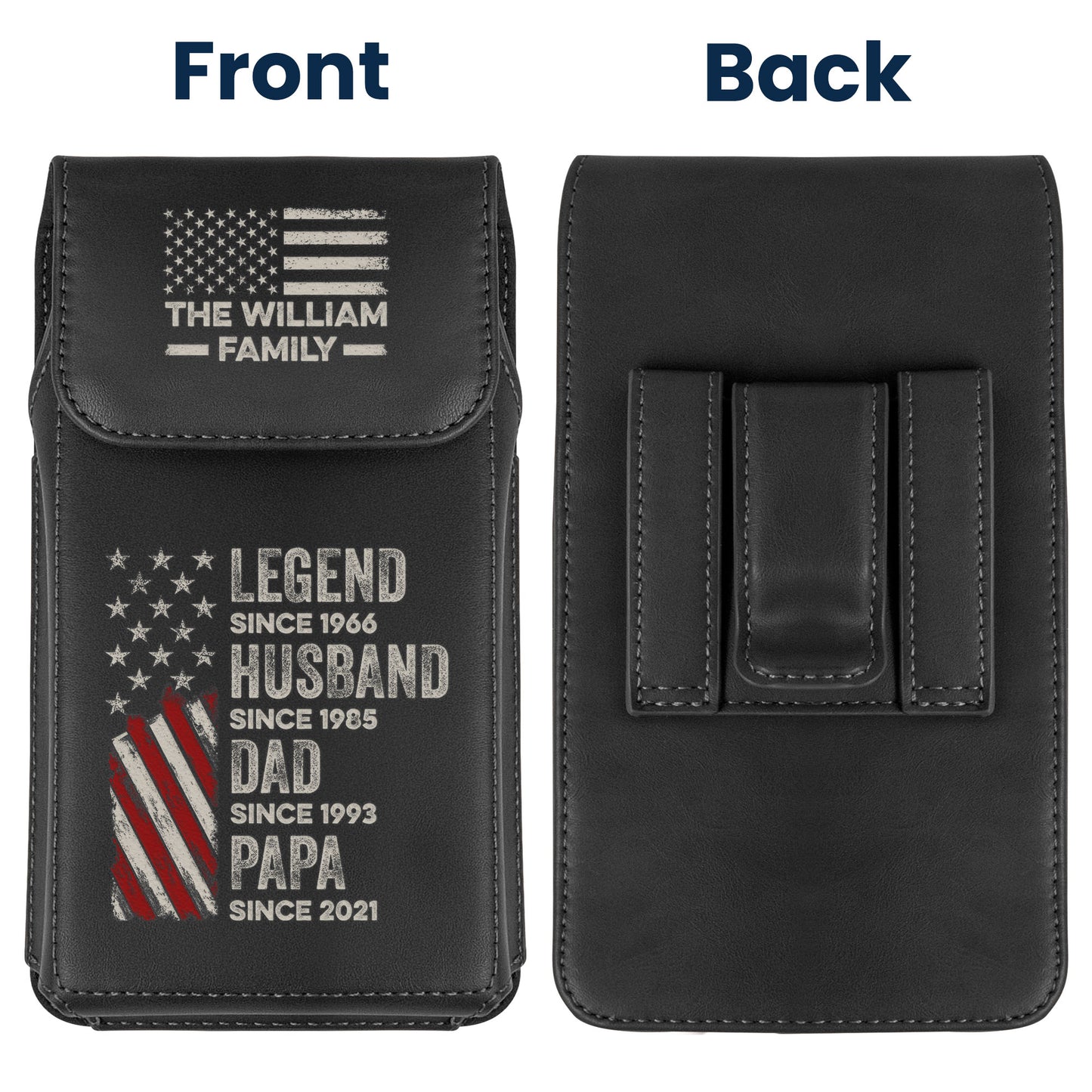 Legend, Husband, Dad And Grandpa Custom Family Name - Personalized Leather Phone Holster