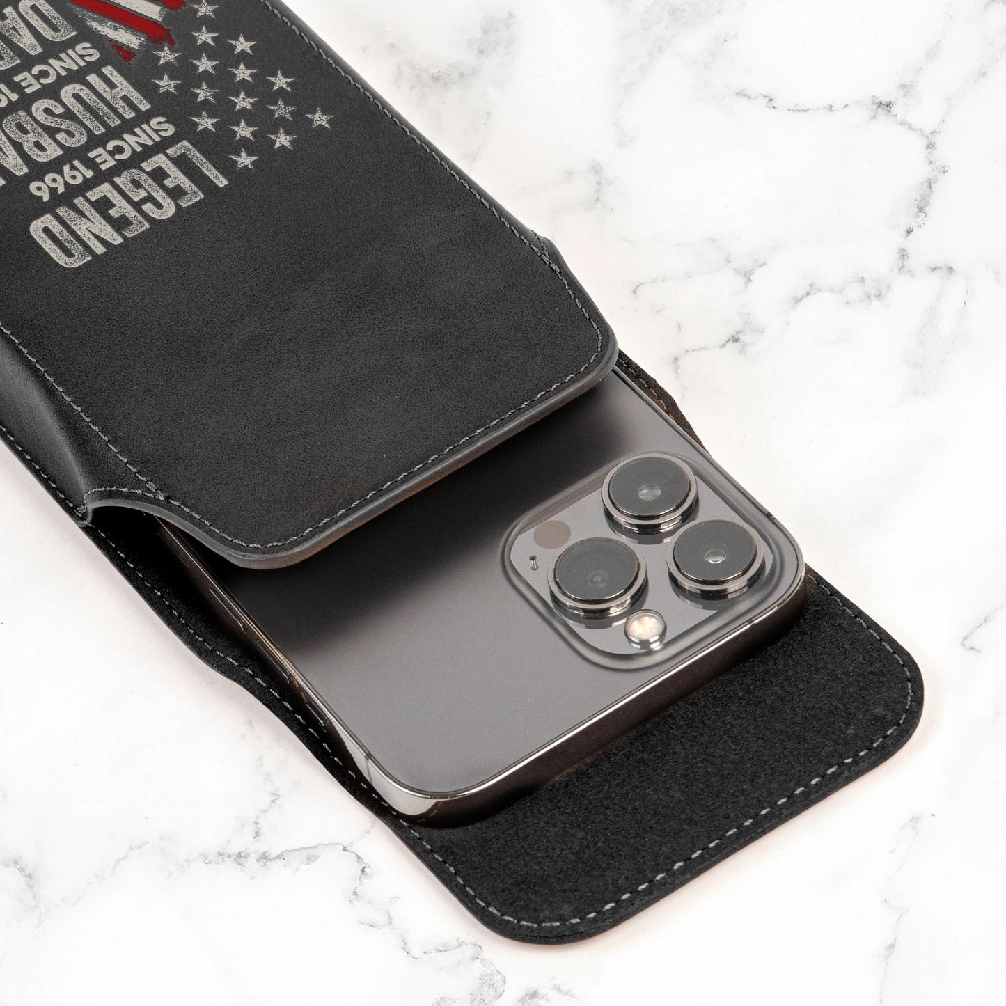 Legend, Husband, Dad And Grandpa Custom Family Name - Personalized Leather Phone Holster