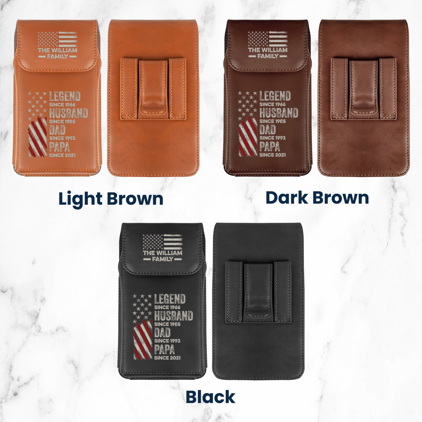 Legend, Husband, Dad And Grandpa Custom Family Name - Personalized Leather Phone Holster