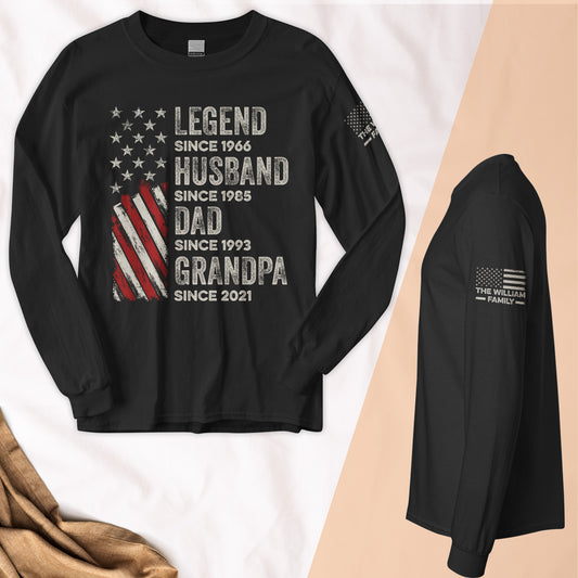 Legend, Husband, Dad And Grandpa - Custom Long Sleeve T-Shirt