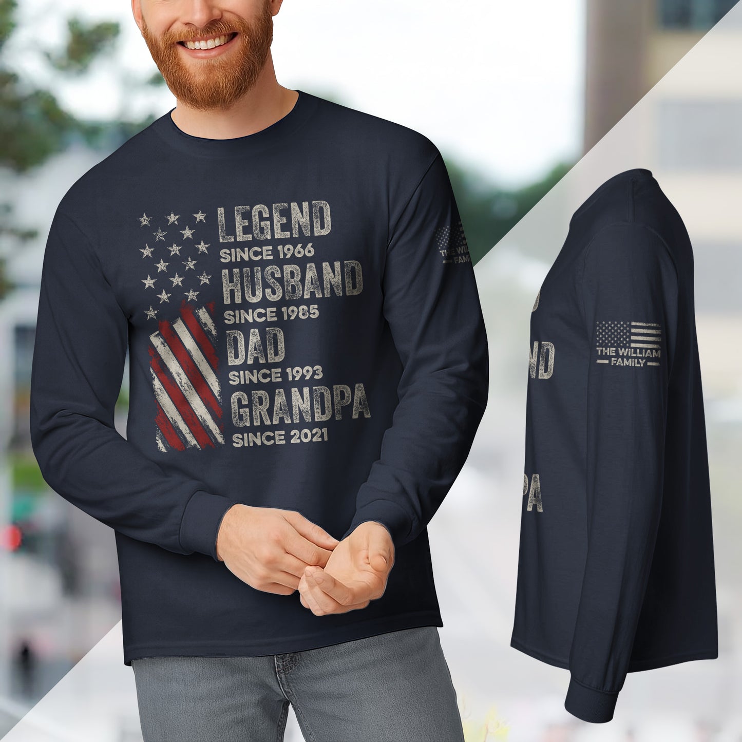 Legend, Husband, Dad And Grandpa - Custom Long Sleeve T-Shirt