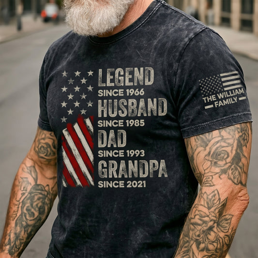 Father's Day Gifts, Legend, Husband, Dad And Grandpa - Personalized Acid Wash T‑Shirt
