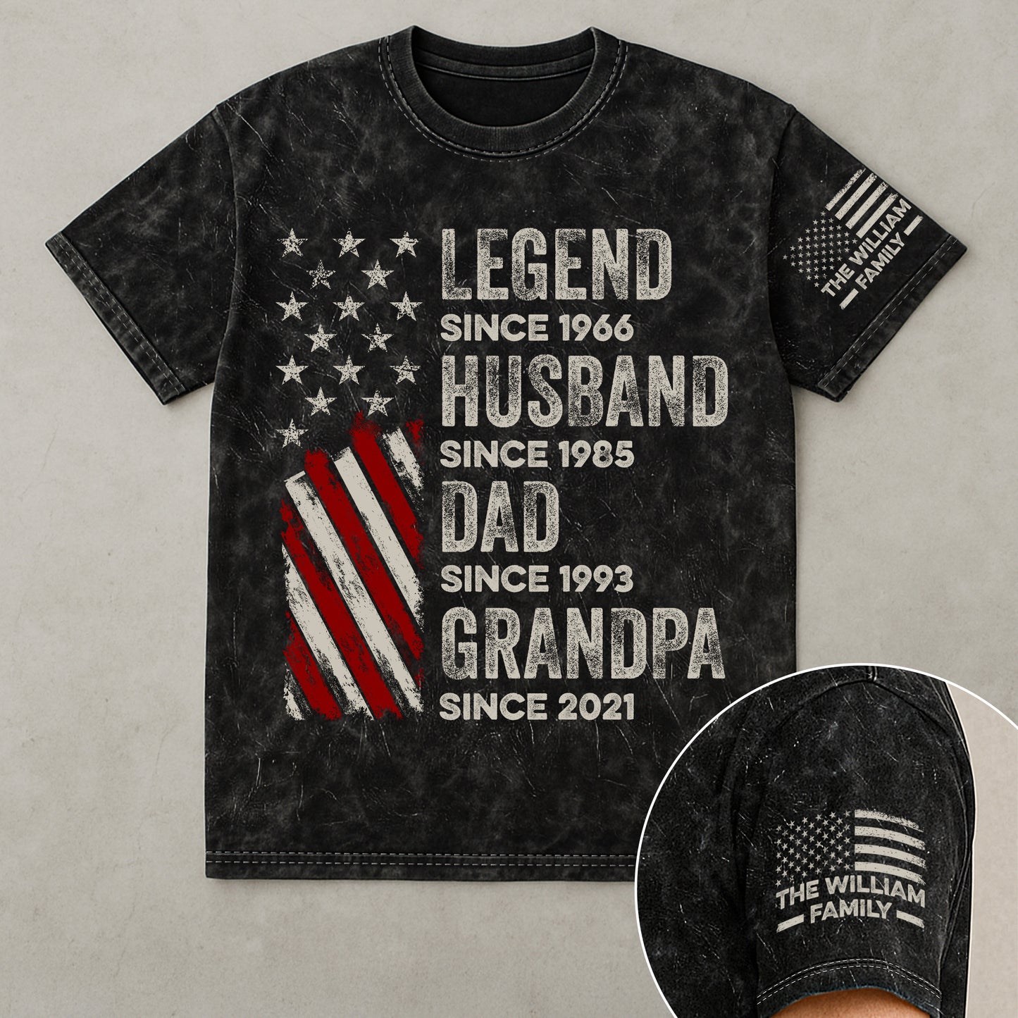 Legend, Husband, Dad And Grandpa - Personalized Acid Wash T‑Shirt