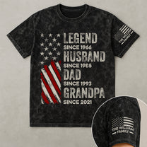 Legend, Husband, Dad And Grandpa - Personalized Acid Wash T‑Shirt