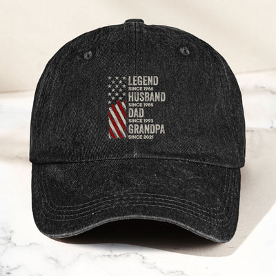 Legend, Husband, Dad And Grandpa - Personalized Distressed Denim Cap