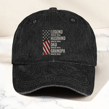 Legend, Husband, Dad And Grandpa - Personalized Distressed Denim Cap