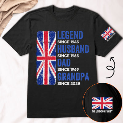 Legend, Husband, Dad And Grandpa - UK Flag Version - Personalized Shirt