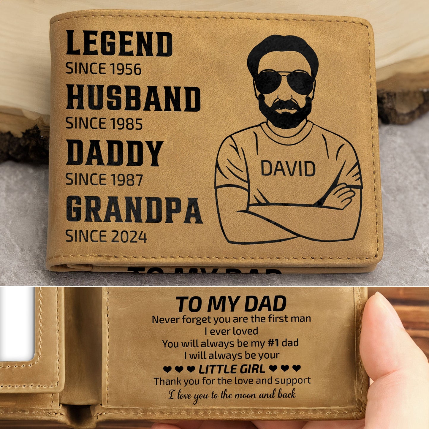 Legend, Husband, Daddy - Personalized Leather Wallet