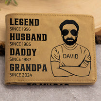 Legend, Husband, Daddy - Personalized Leather Wallet