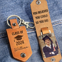 Let The Journey Begin Graduation Gift - Personalized Leather Photo Keychain