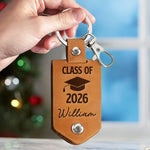 Let The Journey Begin Graduation Gift - Personalized Leather Photo Keychain