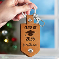 Let The Journey Begin Graduation Gift - Personalized Leather Photo Keychain