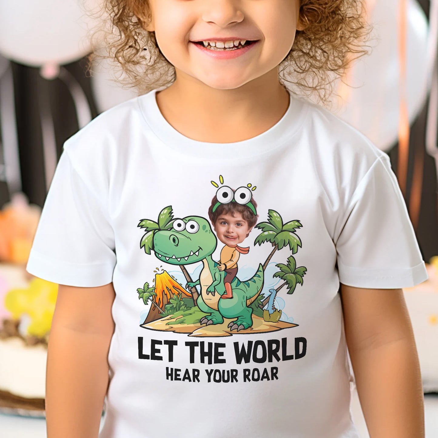 Let The World Hear Your Roar Cute Dinosaur Kid Shirt - Personalized Photo Shirt