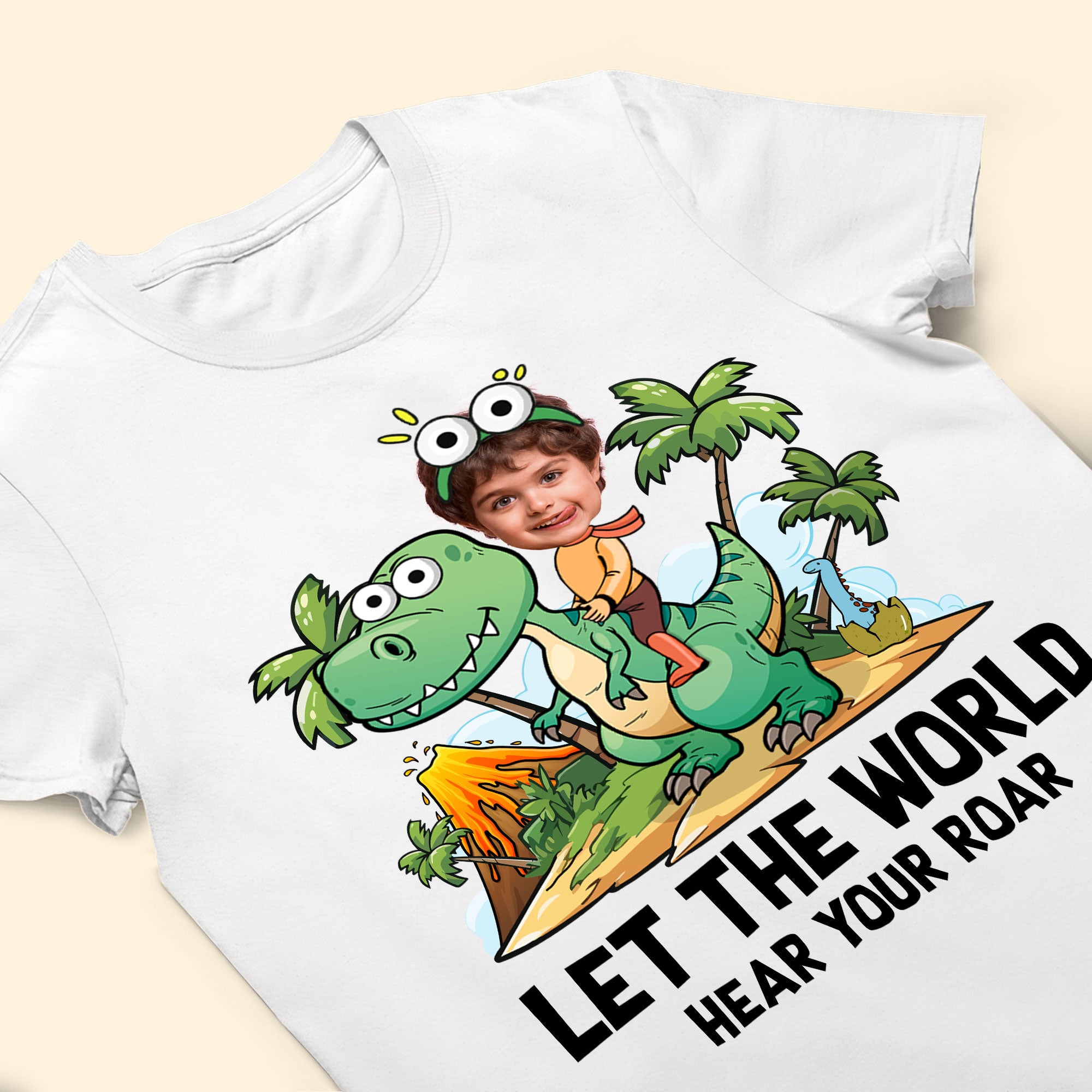 Let The World Hear Your Roar Cute Dinosaur Kid Shirt - Personalized Photo Shirt