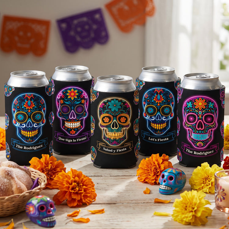 Let'S-Fiesta-Mexican-Florals-Fiesta-Dia-De-Los-Muertos-Personalized-Can-Cooler1