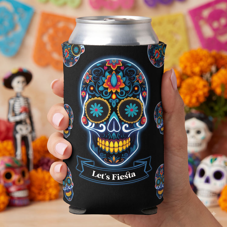 Let'S-Fiesta-Mexican-Florals-Fiesta-Dia-De-Los-Muertos-Personalized-Can-Cooler4