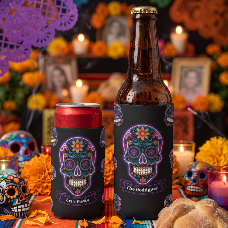Let'S-Fiesta-Mexican-Florals-Fiesta-Dia-De-Los-Muertos-Personalized-Can-Cooler(4.1)