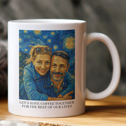 Let's Have Coffee Together Van Gogh Art Couple Mug - Personalized Photo Mug