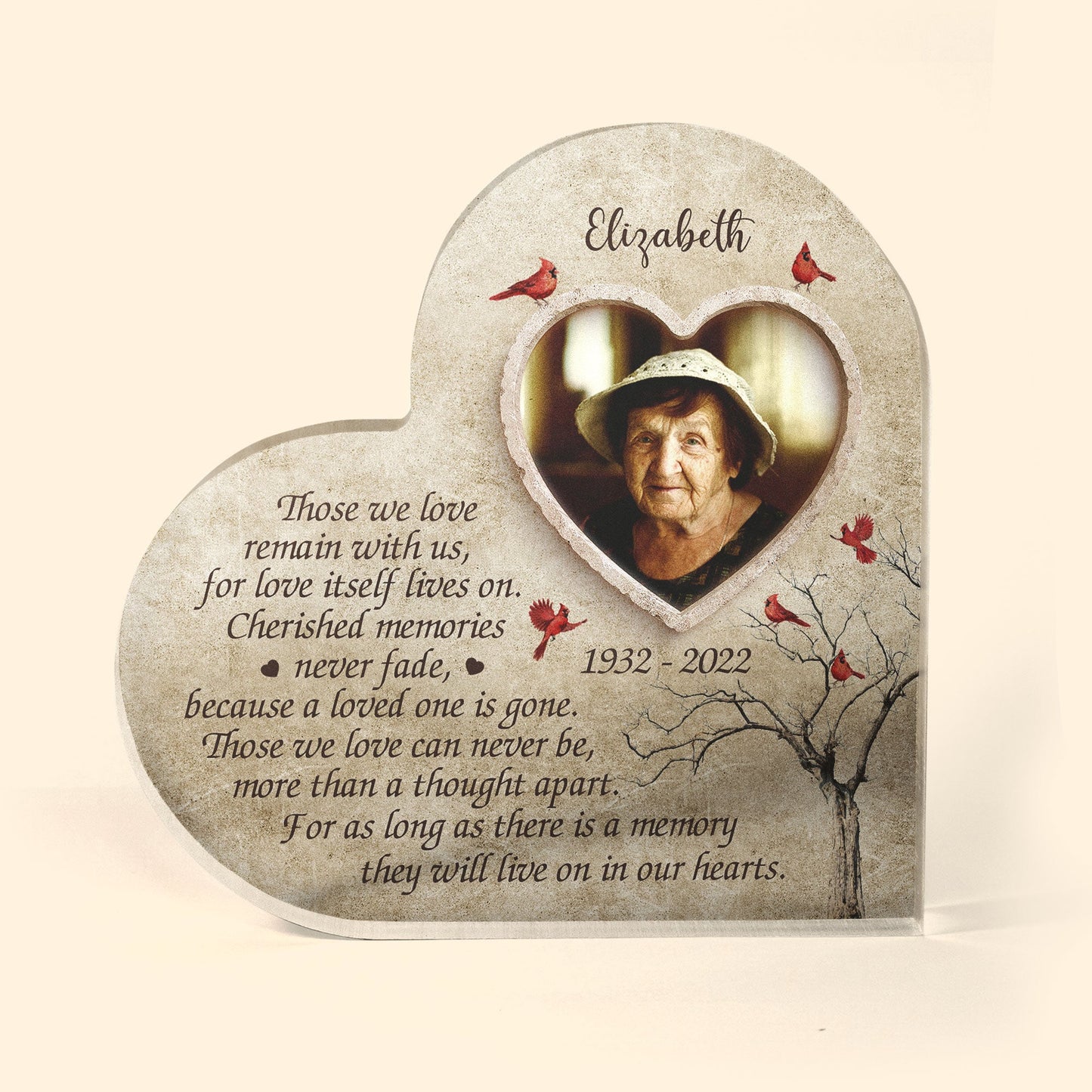 Let's Make Memories They’ll Live On In Our Hearts - Personalized Heart Shaped Acrylic Plaque - Memorial, Loving Gift For Dad, Mom, Grandpa, Grandma, Family With Lost Members