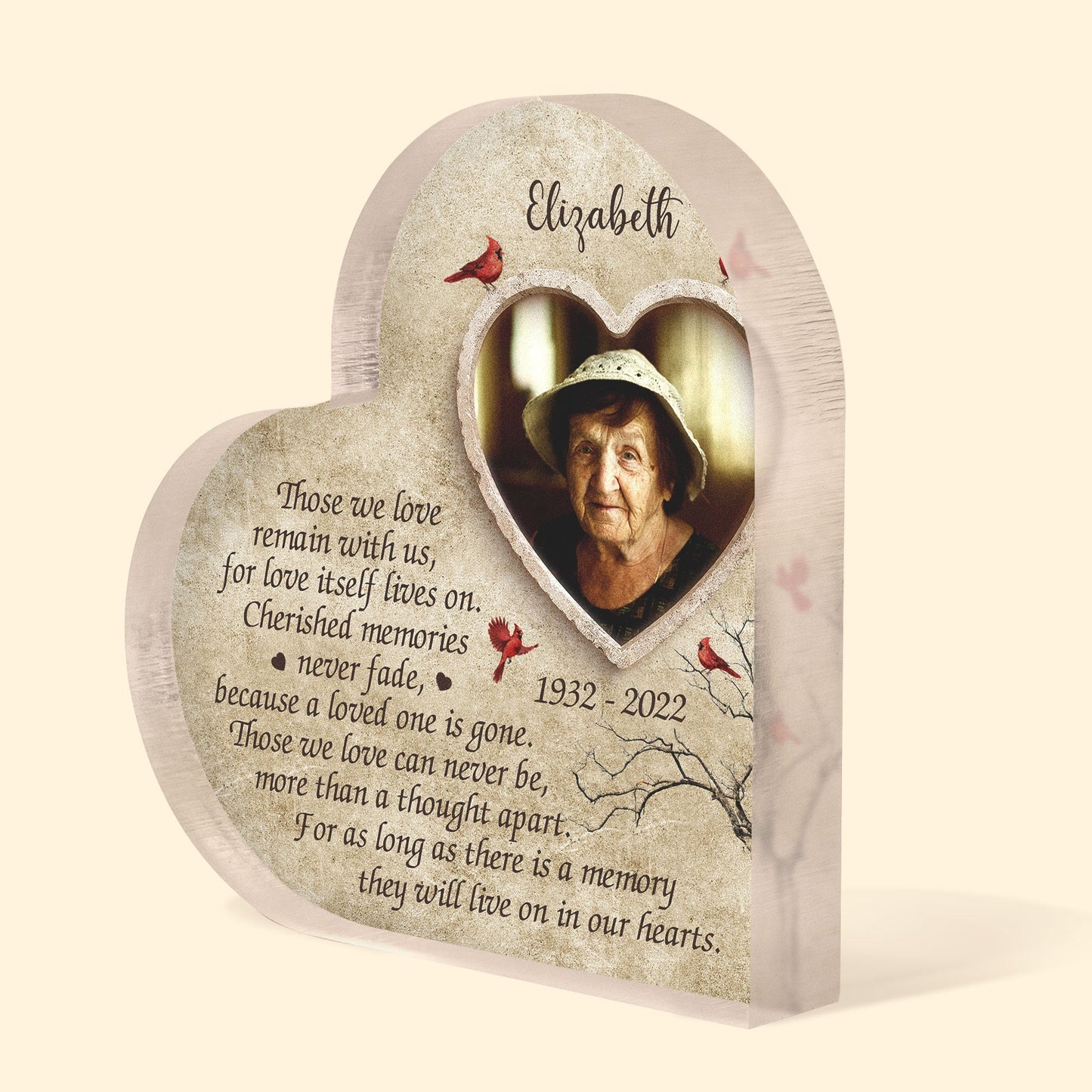 Let's Make Memories They’ll Live On In Our Hearts - Personalized Heart Shaped Acrylic Plaque - Memorial, Loving Gift For Dad, Mom, Grandpa, Grandma, Family With Lost Members