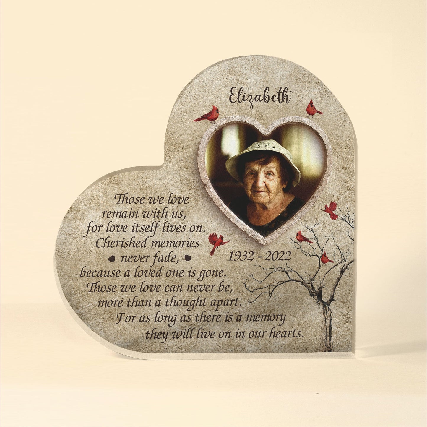 Let's Make Memories They’ll Live On In Our Hearts - Personalized Heart Shaped Acrylic Plaque - Memorial, Loving Gift For Dad, Mom, Grandpa, Grandma, Family With Lost Members