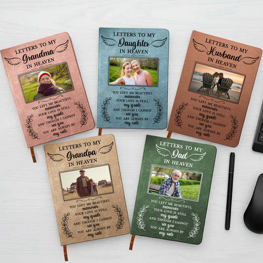 Letters To My Husband In Heaven Memorial Sympathy Gift - Personalized Leather Photo Journal