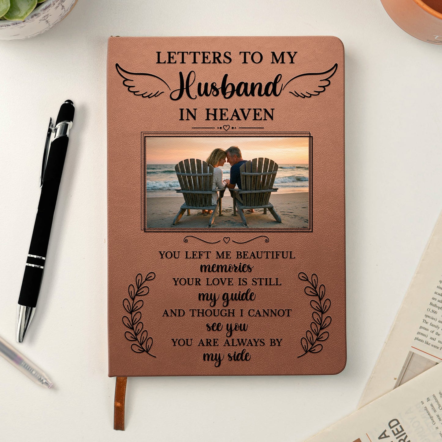 Letters To My Husband In Heaven Memorial Sympathy Gift - Personalized Leather Photo Journal