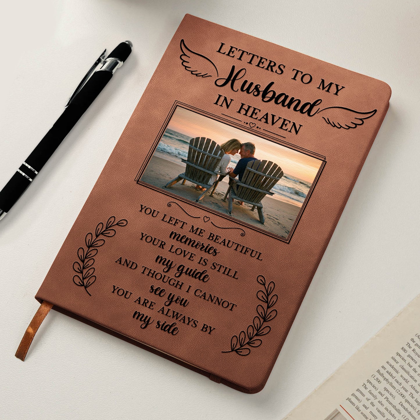 Letters To My Husband In Heaven Memorial Sympathy Gift - Personalized Leather Photo Journal