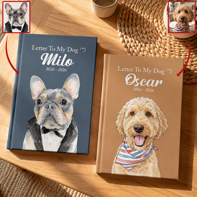Letters To My Dog, Cat In Heaven Custom Photo Watercolor - Personalized Hardcover Journal
