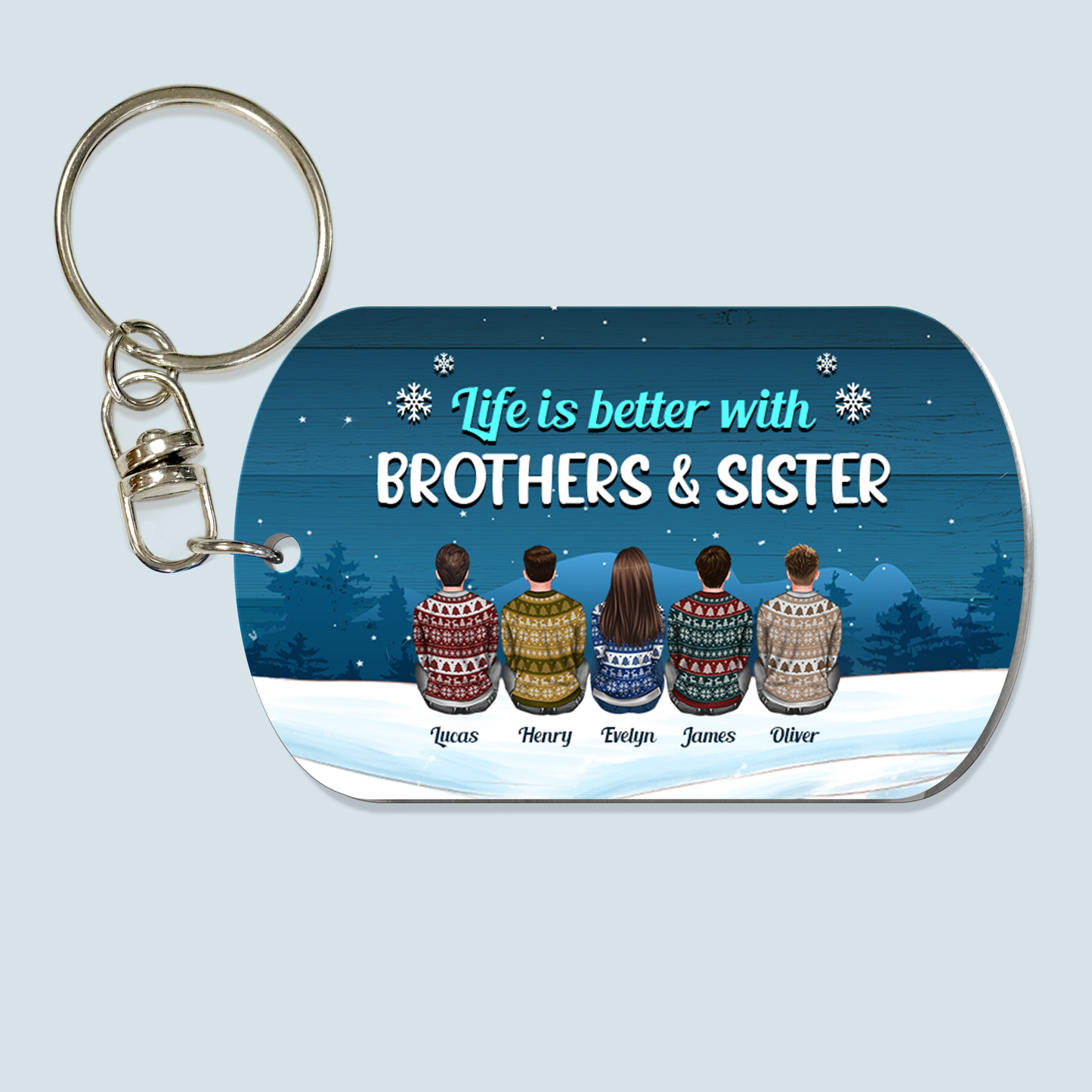 Life Is Better With Brothers & Sisters - Personalized Keychain - Ugly Christmas Sweater Sitting