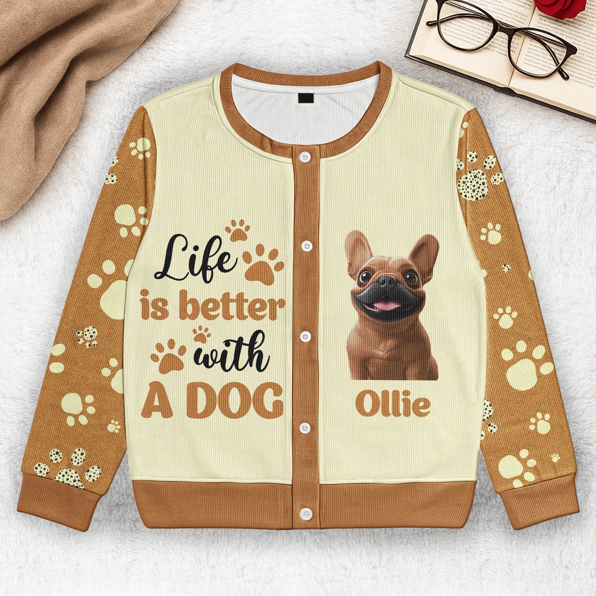 Life Is Better With Dogs - Personalized Crewneck Cardigan