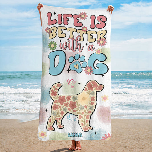 Life Is Better With Dogs - Personalized Quick-Dry Beach Towel