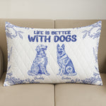 Life Is Better With Dogs Toile De Jouy Chinoiseries French Style - Custom Quilt Set