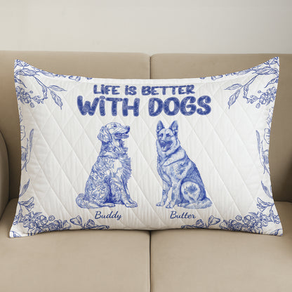 Life Is Better With Dogs Toile De Jouy Chinoiseries French Style - Custom Quilt Set