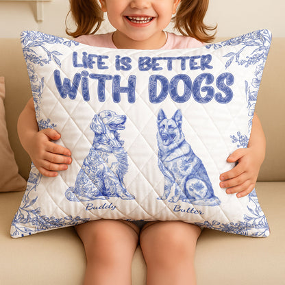 Life Is Better With Dogs Toile De Jouy Chinoiseries French Style - Custom Quilt Set
