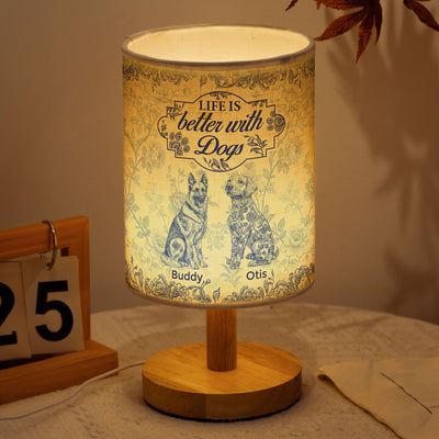 Life Is Better With Dogs Toile De Jouy Custom Breeds - Personalized Fabric Lamp