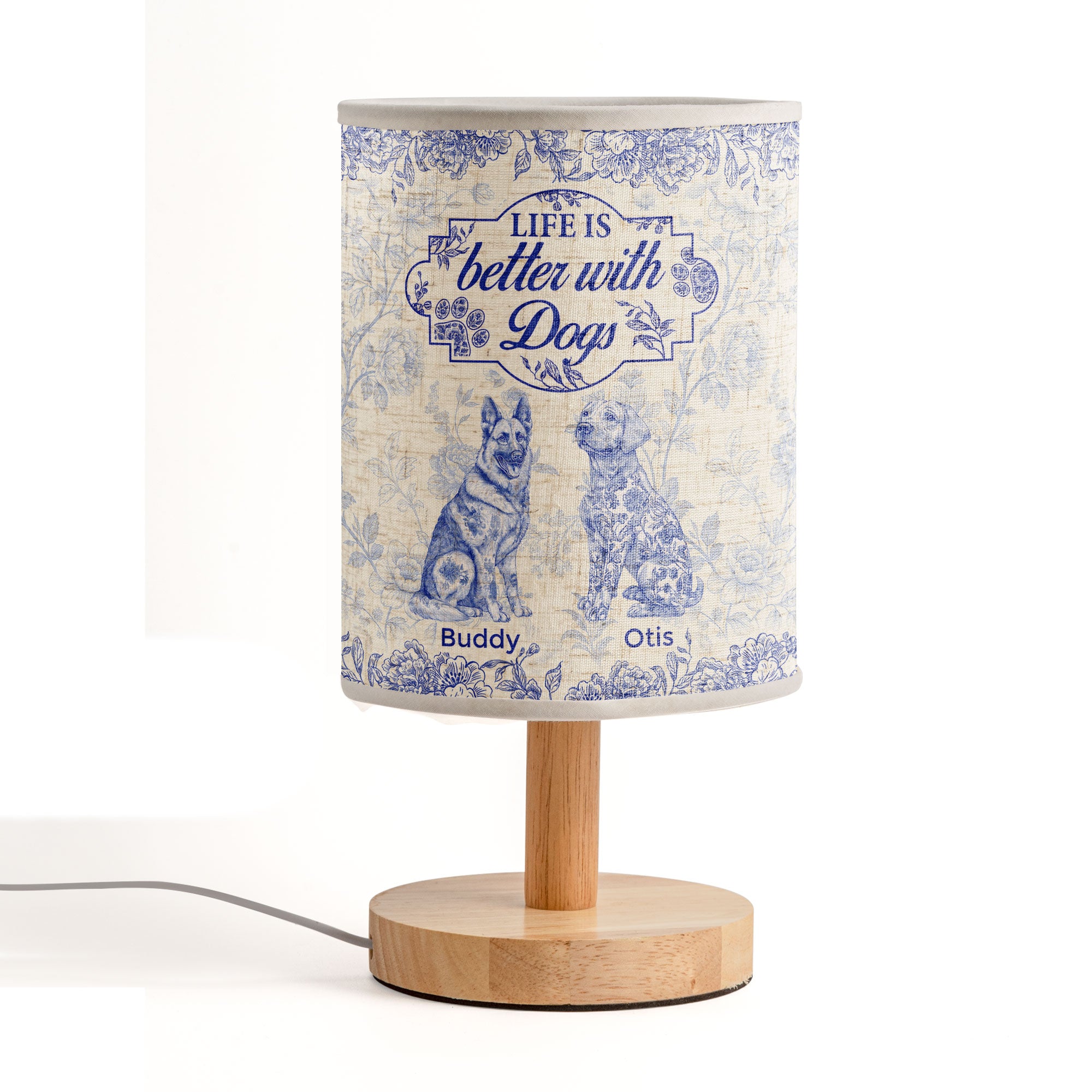 Life Is Better With Dogs Toile De Jouy Custom Breeds - Personalized Fabric Lamp