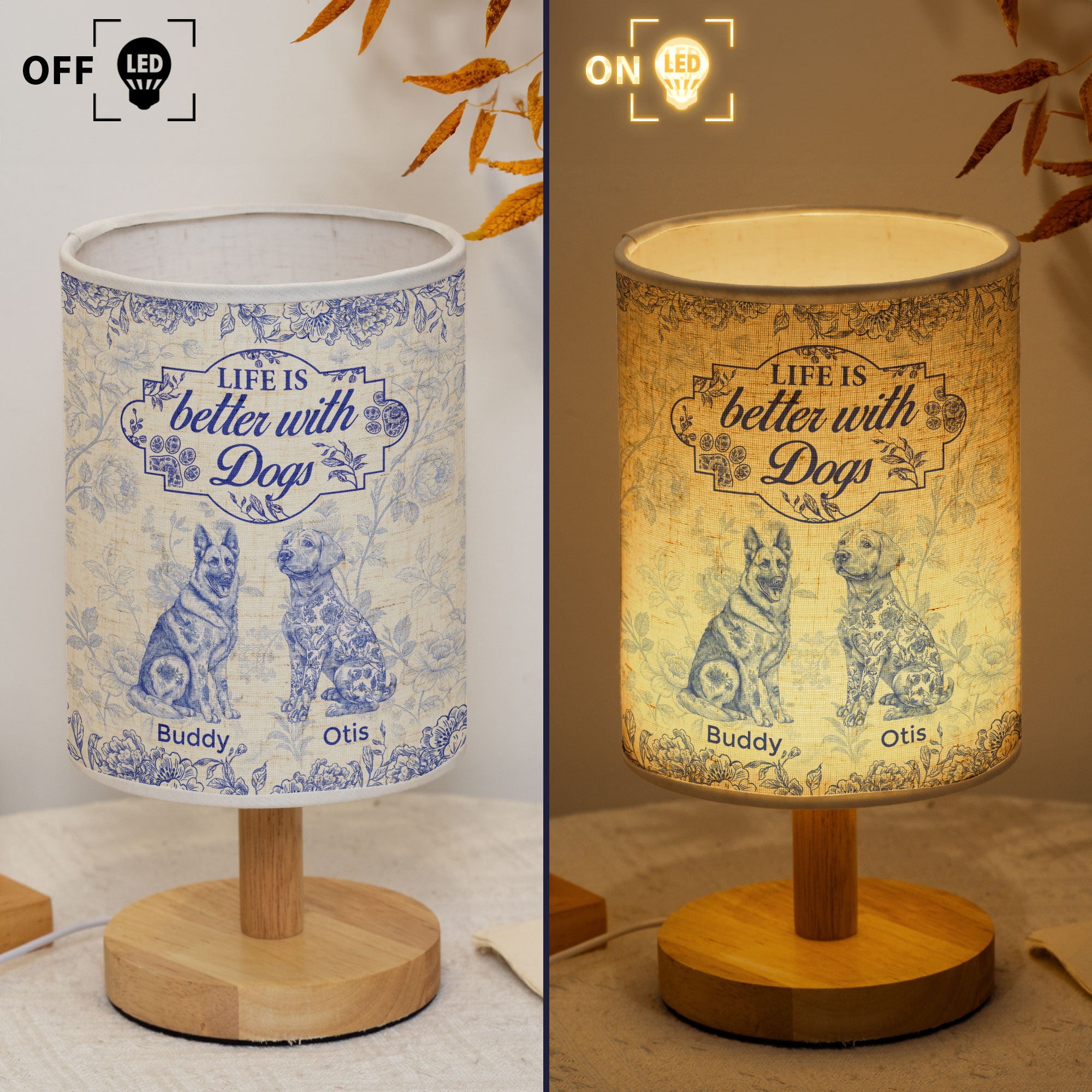 Life Is Better With Dogs Toile De Jouy Custom Breeds - Personalized Fabric Lamp