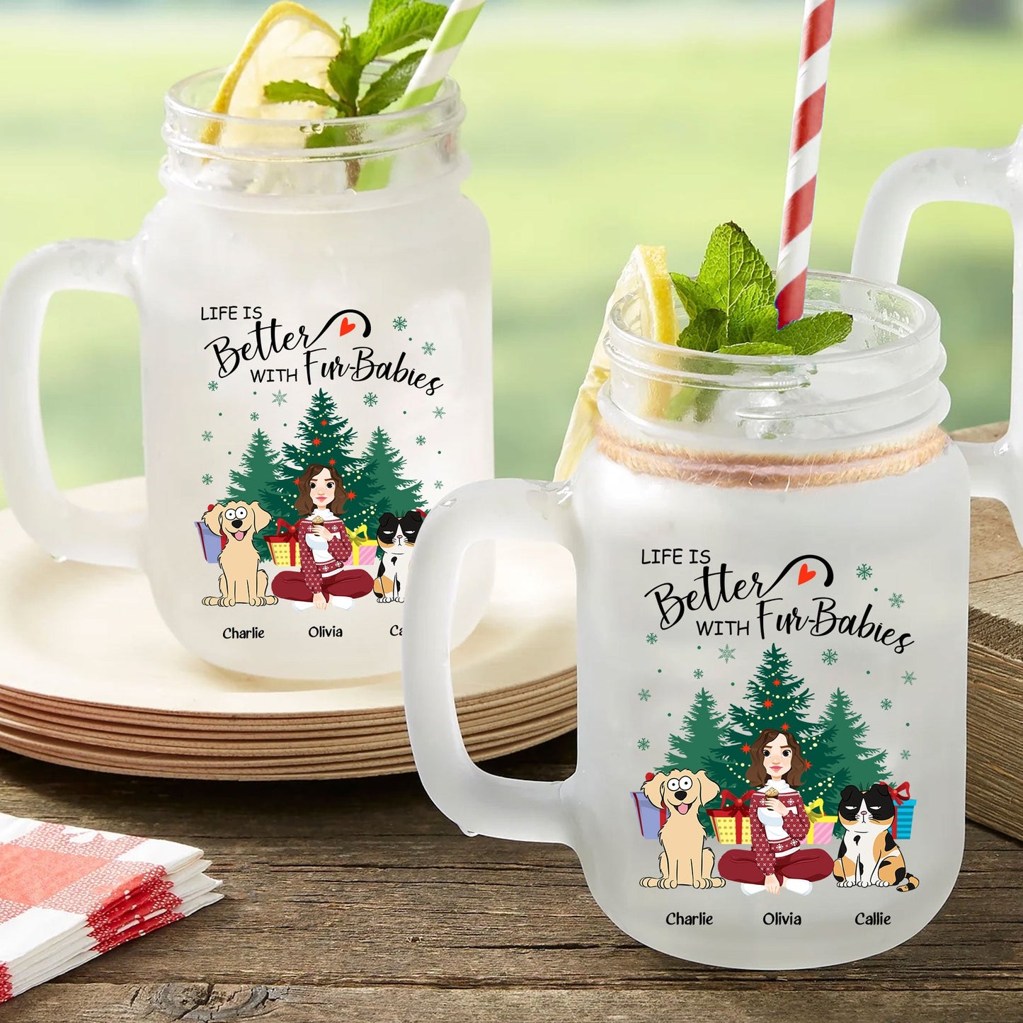 Life Is Better With Fur-Babies - Personalized Mason Jar Cup With Straw