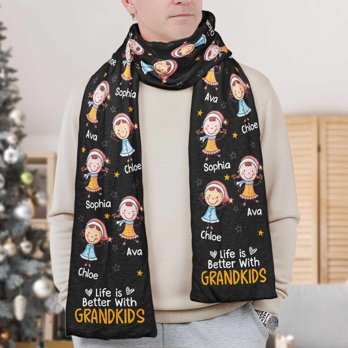 Life Is Better With Grandkids - Personalized Fleece Scarf