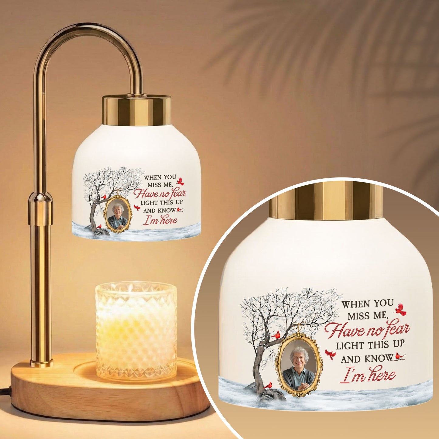 Light This Up And Know I'm Here Memorial Gift - Personalized Photo Candle Warmer