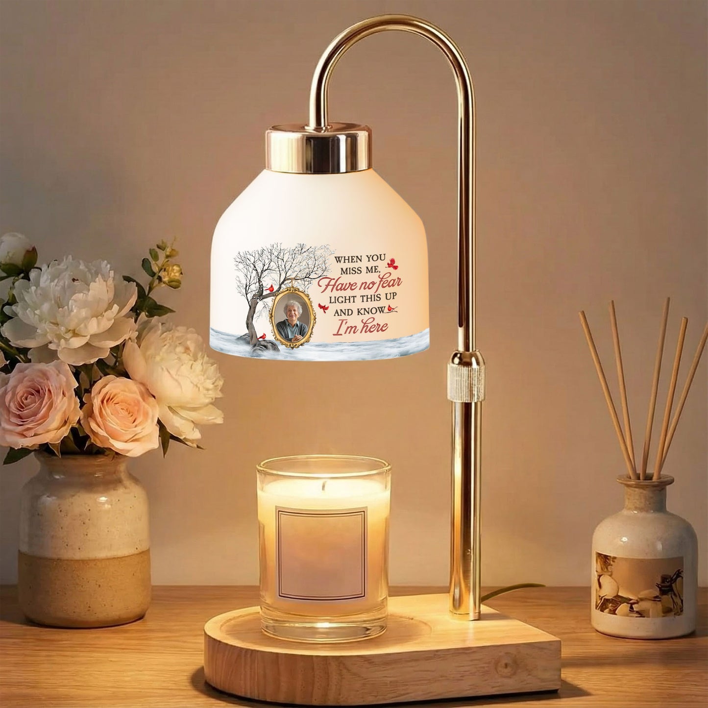 Light This Up And Know I'm Here Memorial Gift - Personalized Photo Candle Warmer