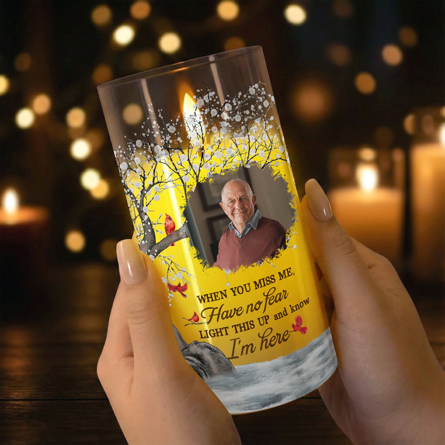 Light This Up & Know I'm Here Memorial Gift - Personalized Photo LED Candle Light