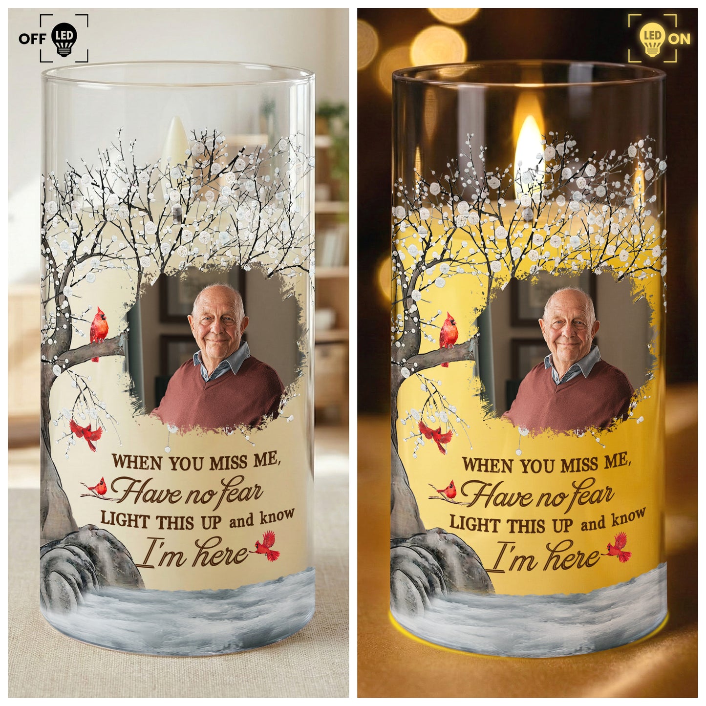 Light This Up & Know I'm Here Memorial Gift - Personalized Photo LED Candle Light
